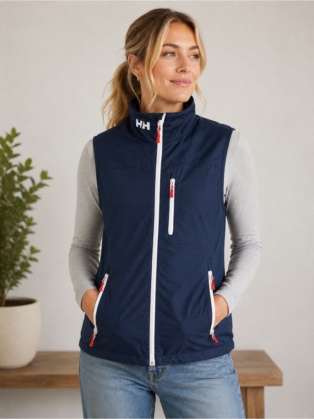 Helly Hansen Navy Sailing Vest Fleece Lined Windproof Full Zi